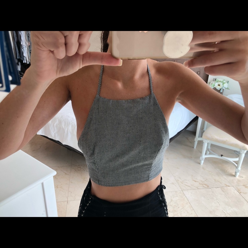 LF Checkerboard halter crop top